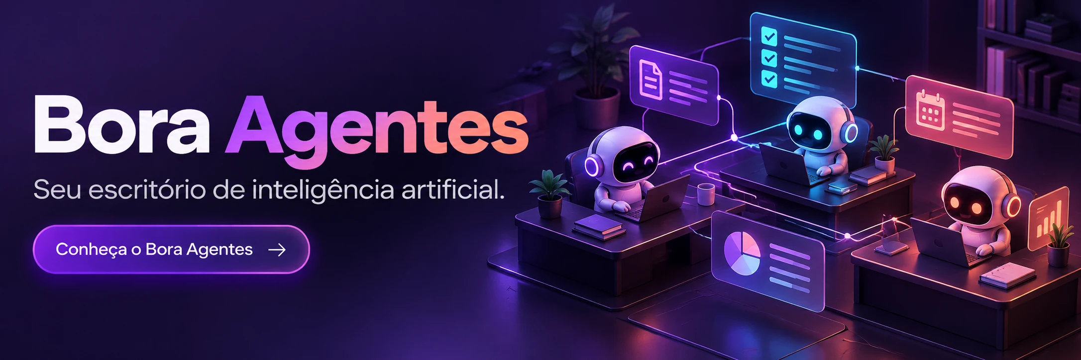 Ilustração do Bora Agentes, um escritório de inteligência artificial