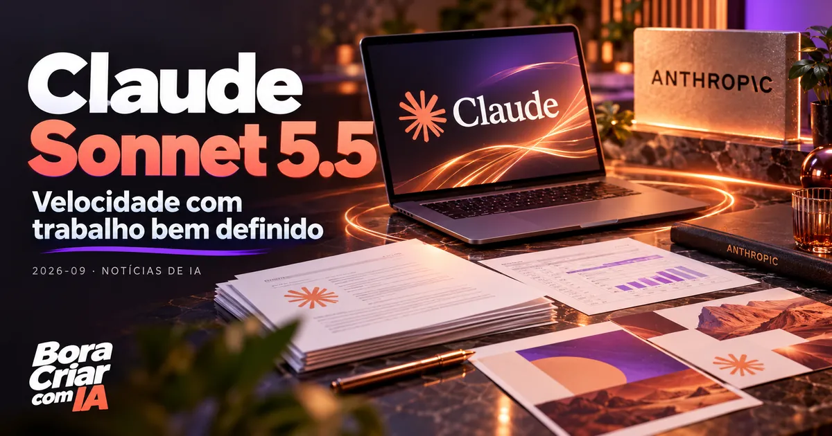 Ilustração editorial: Claude Sonnet 5.5 — Velocidade com trabalho bem definido