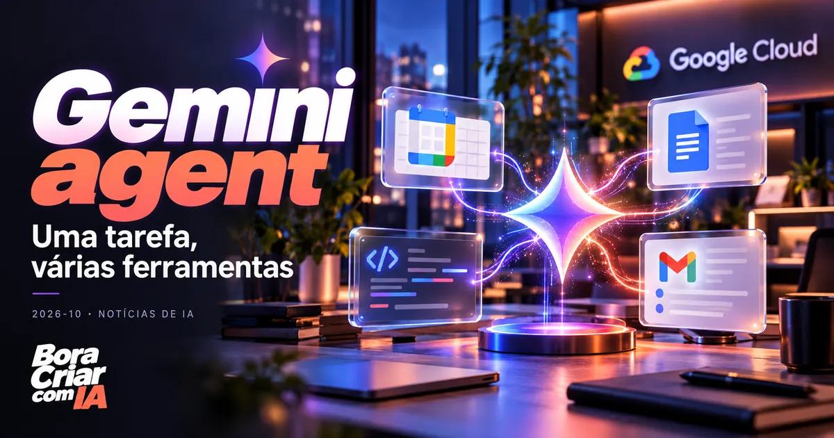 Ilustração editorial: Gemini agent — Uma tarefa, várias ferramentas