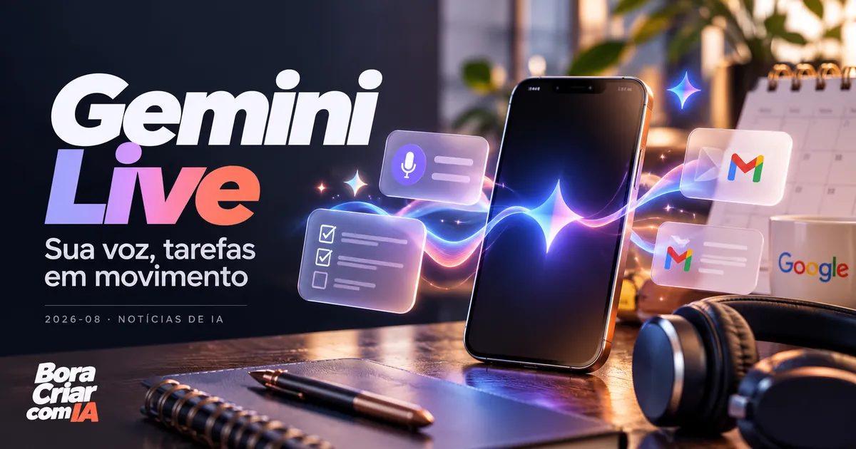 Ilustração editorial: Gemini Live — Sua voz, tarefas em movimento