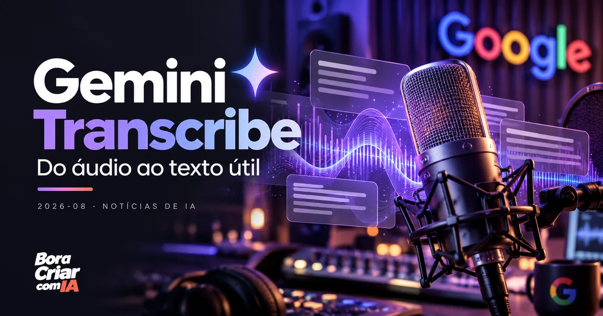 Ilustração editorial: Gemini Transcribe — Do áudio ao texto útil