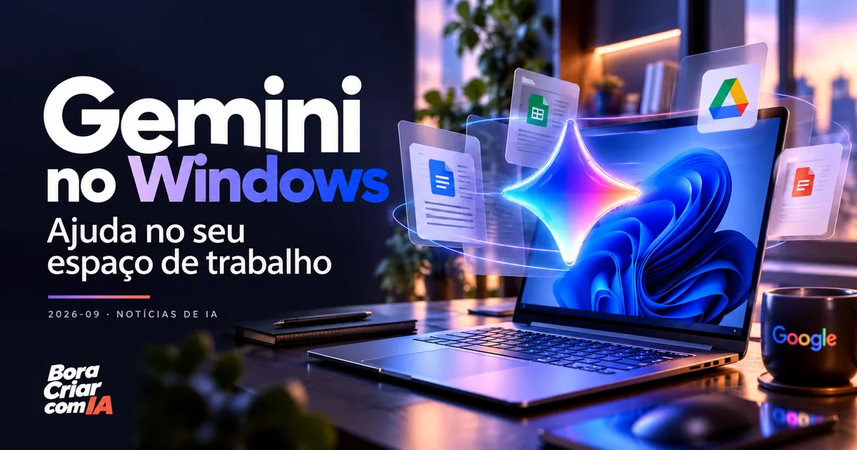 Ilustração editorial: Gemini no Windows — Ajuda no seu espaço de trabalho