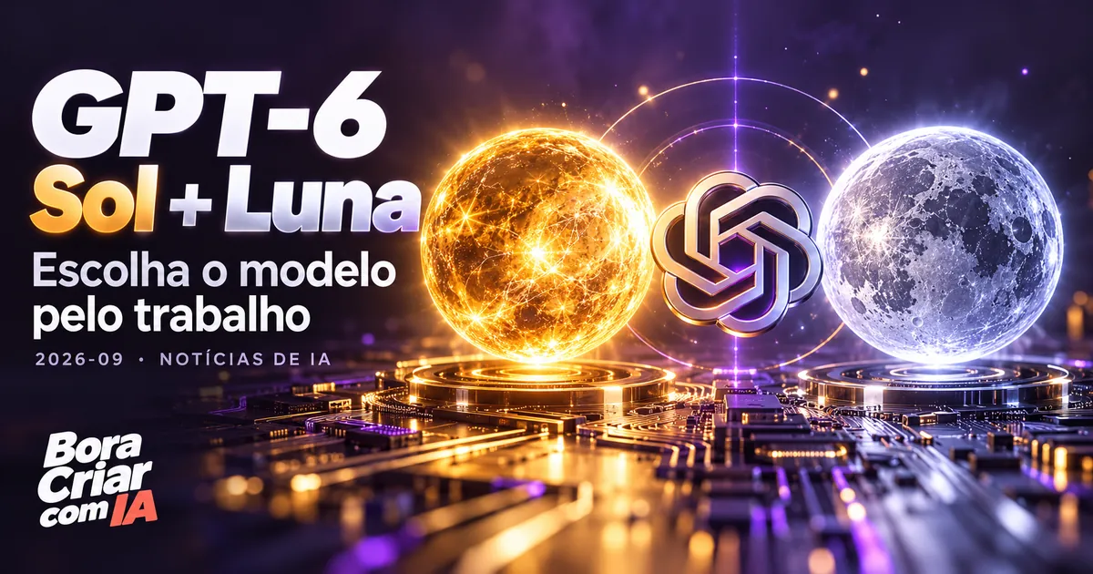 Ilustração editorial: GPT-6 Sol + Luna — Escolha o modelo pelo trabalho